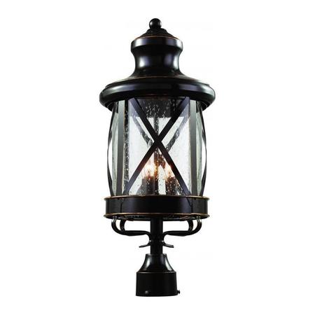 TRANS GLOBE Three Light Rubbed Oil Bronze Clear Seeded Glass Post Light 5123 ROB